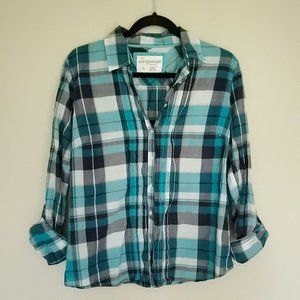 Aeropostale blue plaid cotton button up top L